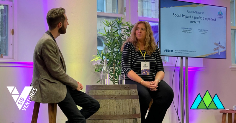 sis_ventures's tweet photo. We are settling down to listen to SIS Ventures board member and @HomesForGood's @susanaktemel address the @Startup_Summit_ on the dichotomy that is Impact + Profit. 

#SUS21 https://t.co/7Fl2ywgIUD