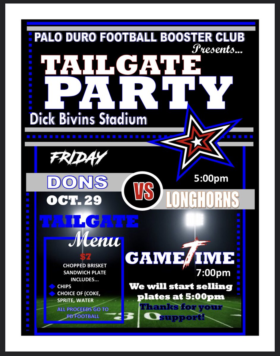Eric_Mims_Sr's tweet photo. Don fans come out & support your dons as we finish our quest to the playoffs. We are currently tied with Caprock & Monterey for the final playoff spot. We are in control of our own destiny. Win both & we are in. Tailgate at 5pm
#NeighborhoodHero
#NorthsidePride
#BleedBlue
#TTHO https://t.co/nfvtSzgJYs