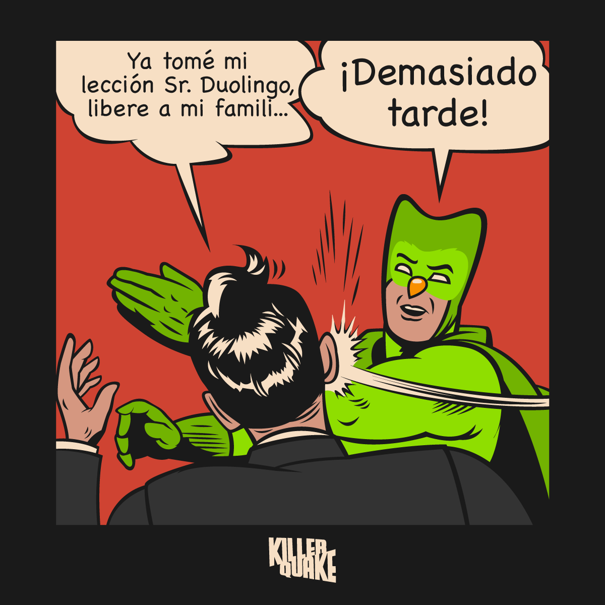 Killer_Quake's tweet photo. Β‘Santas batilecciones! π¦
#Duolingo #lecciones #practicar
#duo #Batman #BatmanSlap https://t.co/zUzk5fW43B
