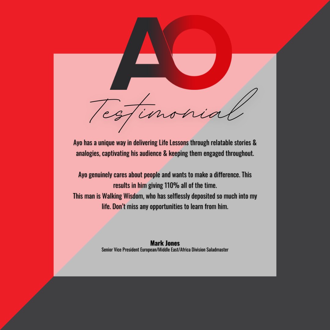 ayoolaseinde's tweet image. Ayo is dedicated to empowering people so they can break free of the mental prison created by fears, doubts and uncertainties.

Find out what Ayo’s clients are saying…

#AyoOlaseinde #whyfactor #workwithayo #ayo #thetruthaboutsuccess #ayotestimonial