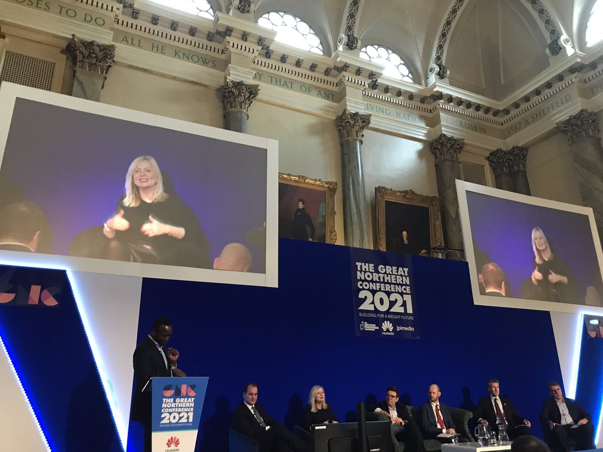 Mayoral session at #GreatNorthernConference with <a href="/JakeBerry/">Sir Jake Berry</a> <a href="/TracyBrabin/">Tracy Brabin WY 🌹</a> <a href="/AndyBurnhamGM/">Andy Burnham</a> <a href="/MetroMayorSteve/">Steve Rotheram</a> <a href="/SouthYorksMayor/">Mayor Oliver Coppard</a> &amp; @MayorJD 

The need for the Eastern leg of #HS2 and NPR via Bradford is a strong united message from our Mayors 

#LevellingUp