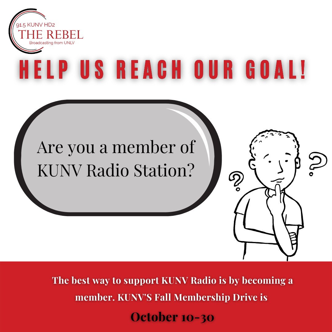 KUNV has helped many students learn how to host, produce, write, and engineer at a radio station. Now KUNV public radio needs You! Any amount is appreciated. 
-
To donate go to kunv.org/membership/