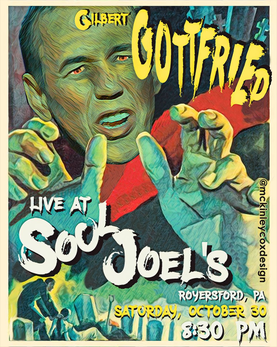 SATURDAY - It's Halloween weekend.  What could be more scary than being in Royersford Pennsylvania?  In an outdoor tent.  With me.   First show sold out.  Get tickets for the 8:30pm show @souljoels now at GilbertGottfried.com