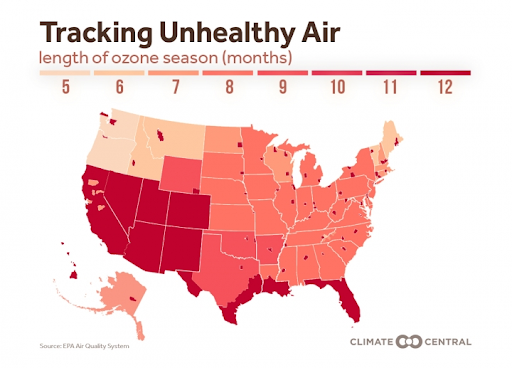 met_one's tweet photo. Did you know that millions of Americans live in areas with an #ozone problem? @ClimateCentral provides this #infographic which shows elevated ozone levels across the country.
What’s the level where you live?
https://t.co/7FNii9Nldd
#ozonelevels #airquality #datascience https://t.co/Y49KCnaVvF