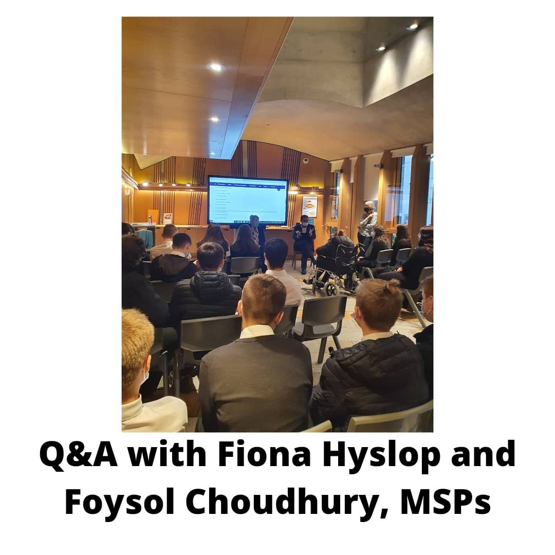 We were the first school since March 2020 to visit <a href="/ScotParl/">Scottish Parliament</a>! Thank you to them for giving us:

➡️ a presentation about the work of the SP
➡️ a Q&amp;A session with MSPs <a href="/FionaHyslop/">Fiona Hyslop</a> &amp; <a href="/FoysolChoudhury/">Foysol Choudhury MBE MSP</a>
➡️ a chance to watch FMQs live!