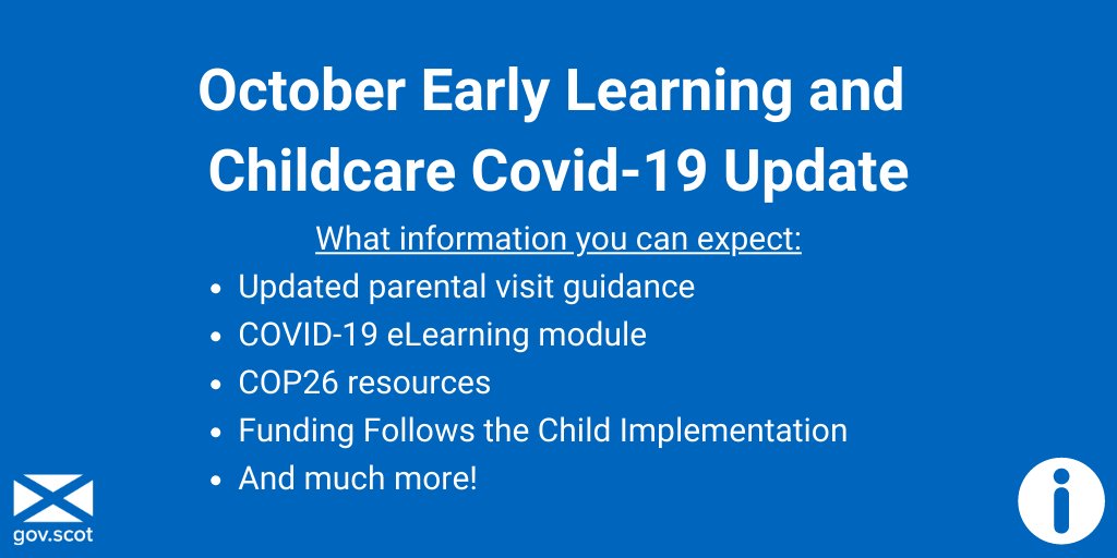 ScotGov Childcare (@elcscotgov) on Twitter photo 📢 An important update for #TeamELC
Our October 2021 ELC Covid-19 update contains lots of key information, important updates and useful links!
Please read, RT and share with your networks ➡️ bit.ly/3Csk2Ks 📢 An important update for #TeamELC
Our October 2021 ELC Covid-19 update contains lots of key information, important updates and useful links!
Please read, RT and share with your networks ➡️ bit.ly/3Csk2Ks