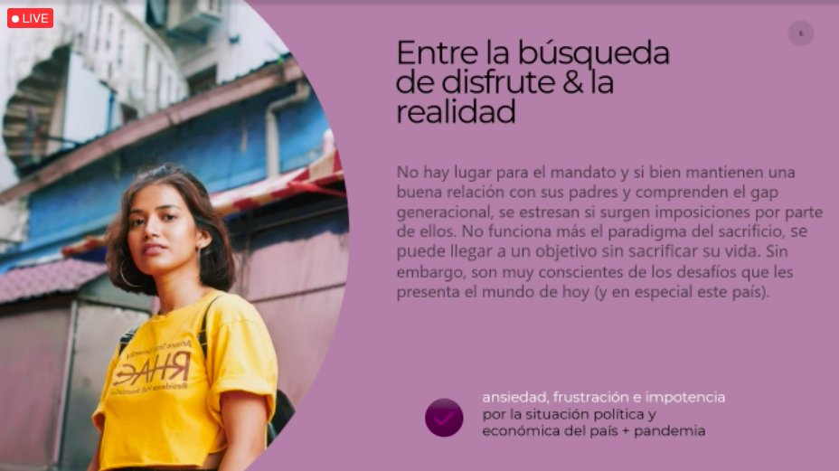 "Los #Jovenes son una generación muy conectada con lo que pasa a su alrededor.. Son muy CONCIENTES de los desafíos que les presenta el mundo de hoy (y de su país)" <a href="/sofiadecarlini/">Sofia De Carlini</a> 🇦🇷 de #Imaginaria en el #IDEASAMAI2021 de <a href="/AmaiMexico/">Amai México</a> 
#Tendencias #GeneraciónJuvenescente