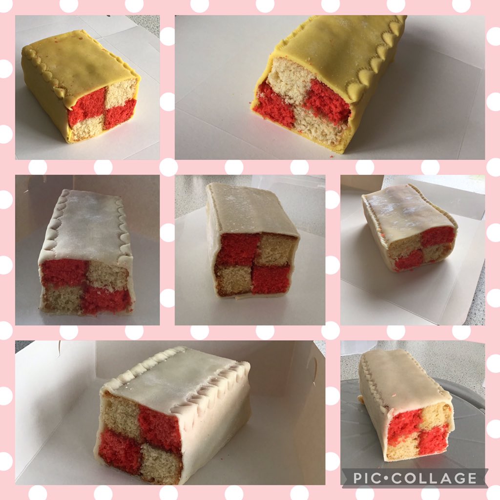 Mrs_White_HE's tweet image. Belated Battenburgs, photos from last term! Cake covering and crimping skills on show! Well done 👏