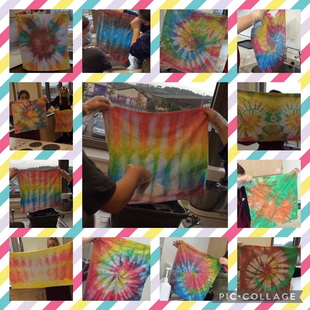 ForAcadHE's tweet image. This term Miss Jackson’s S1’s have make a creative start to their Textile Unit with some fabulous tie-dye designs.  Well done everyone looks great!