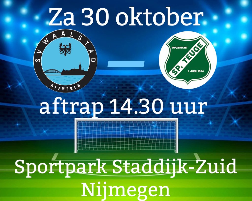 Zaterdag mogen we weer, zien we u ook weer langs de lijn? Tot zaterdag! #svwaalstad #zaterdagvoetbaldag #hebbenerzinin @sportclubteuge