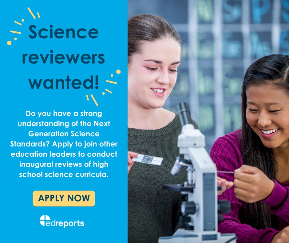 Become a reviewer! We're preparing to launch our inaugural reviews of high school science materials and are actively recruiting reviewers with #NGSS expertise and a commitment to quality instructional materials. edreports.org/about/reviewer…