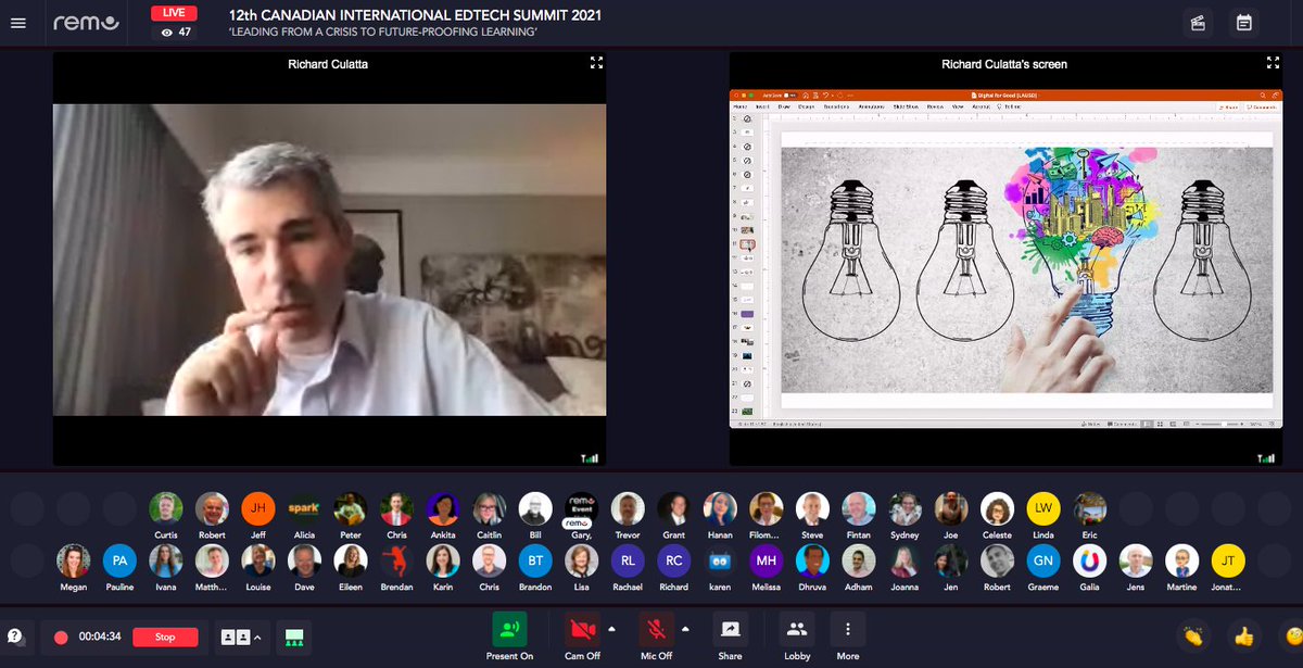MindShareNews's tweet photo. Happening Now! Featured #KeynoteSpeaker, Richard Culatta, CEO, ISTE Author, Speaker &amp; Innovator! #CDNEdTech21 https://t.co/bMC10aTmrp