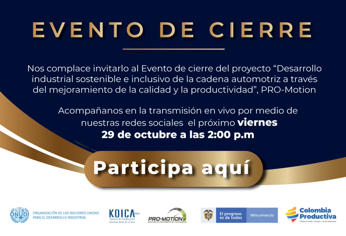 Acompáñanos mañana en la transmisión en vivo de nuestro evento de cierre del proyecto para conocer los logros conjuntos que se alcanzaron durante los últimos cuatro años en el ecosistema de la industria automotriz colombiana. Inscríbete aquí⬇️
forms.gle/AjTg8vxY9KnaQQ…