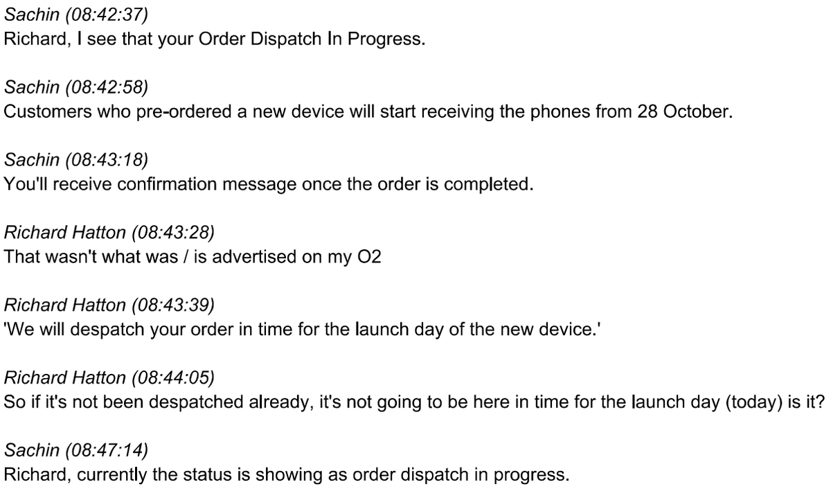 richhatton's tweet photo. @O2 Not sure what's going on with Pixel 6 pre-orders but something looks like it's gone very wrong. Got some 'info' from your chat but I remain unconvinced! It would be great if you could publicly announce the issue - at least let your customers know. https://t.co/3OVTupIdlU