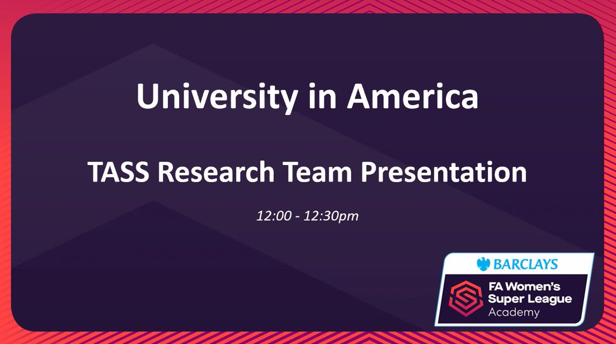 DiSEwYse's tweet photo. @TalentedAthlete @InsightTass Research Team next to present, sharing their findings about the experience of becoming a student-athlete overseas. #WSLAcademyCareers https://t.co/ClsV9esoot
