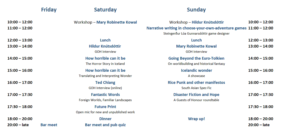 The Schedule! It's here! (almost certainly)
Register here icecon-reykjavik.is/en/
and remember: attend online for €10 or in person for €20