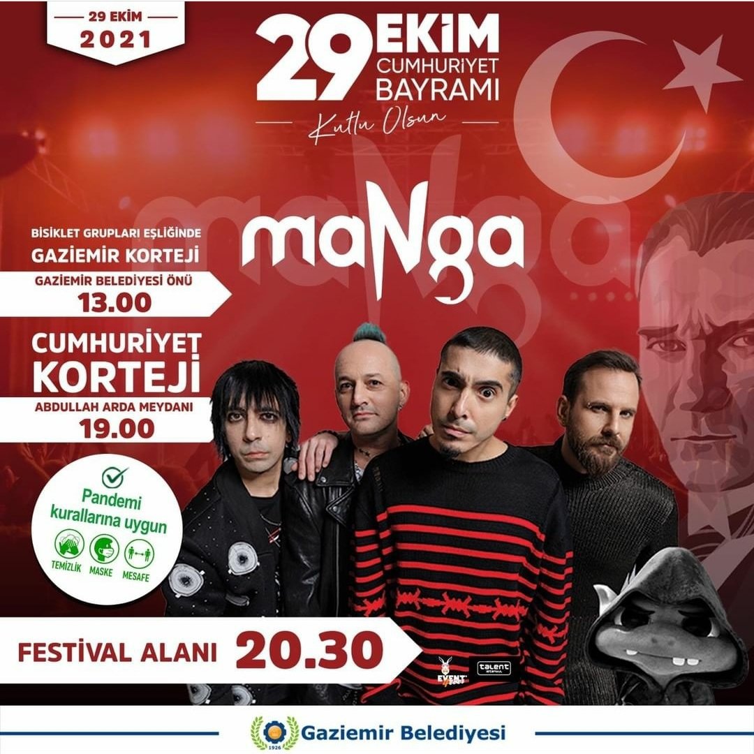 KonserMerkezi's tweet photo. İzmir - Gaziemir Belediyesinin Organize Ettiği "29 Ekim Cumhuriyet Bayramı  Kutlama Etkinliğinde" Manga  Sahne Alıyor.!

@GaziemirBel @halilardaizmir @maNgaMusic 

https://t.co/o0dHQenzuk https://t.co/Vqwc59kiQl