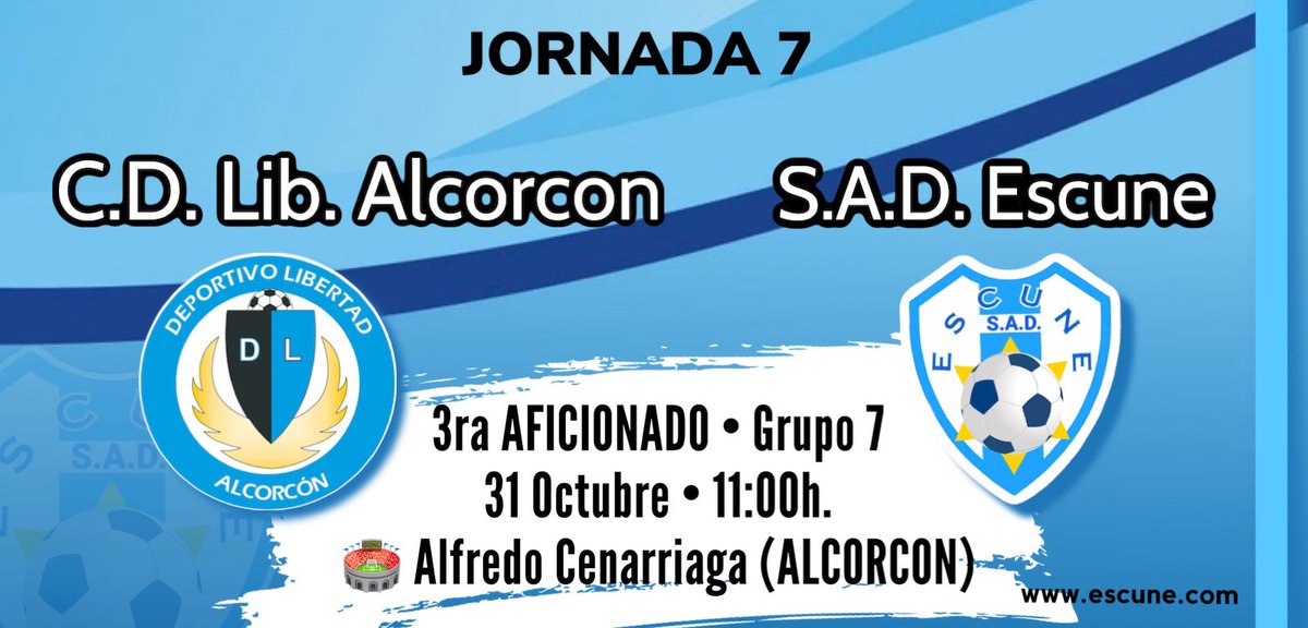 Estamos deseando que llegue el partido para luchar por la victoria!!

🏆LIGA (3ra Reg.)
📅 31 Oct. 2021
🏟Alf. Cenarriaga (ALCORCÓN)
⏰ 11:00h.
🆚 @DeporLibertad 

VAMOS SAD💪🏾!!
