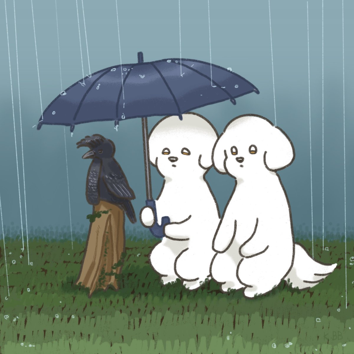 #2匹のビション と カサドリ(Umbrella bird)