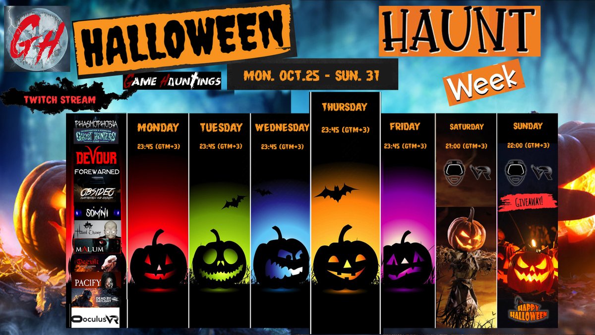 GameHauntings's tweet photo. HalloWeen Haunt Week continues in our haunted channel at 23:45 (Gtm+3) on GameHauntings
https://t.co/bQqVCKiw7g
#Halloween #HauntedWeek #HorrorGames #HauntedGames #hauntedchannel #Horrorchannel #Twitch #twitchaffiliate #twitchtv #ContentCreators #Gamehauntings https://t.co/3QFMoDd0h3