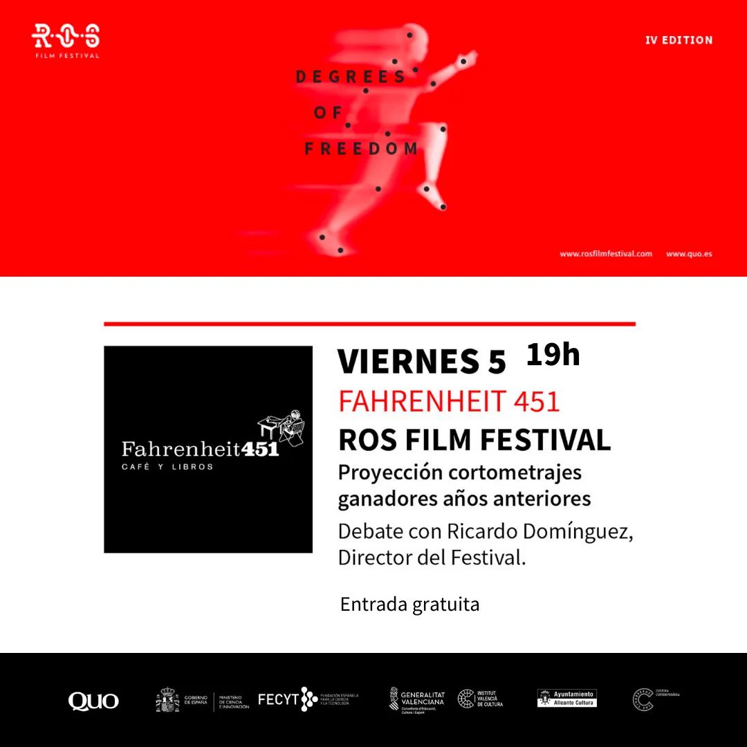 rosfilmfestival's tweet photo. Sí 😊 inauguramos el día 12, pero el día 5 de noviembre proyectaremos los cortometrajes ganadores en años anteriores 📍 en Fahrenheit 451 Café y Libros
- 19h
- Entrada gratuita
+INFO: https://t.co/8AfsNCZB4I
#rosfilmfestival #DegreesofFreedom #ROS2021 https://t.co/t3fziQ3bgV