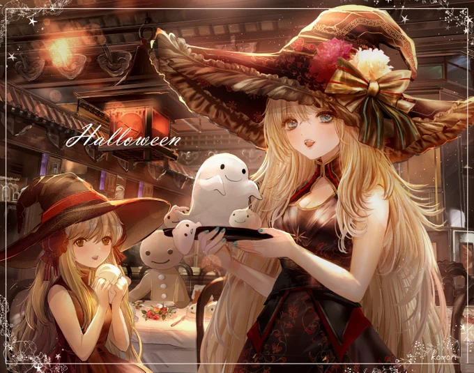 「 ハロウィンチャイナパーティー 」
不思議な町のおばけ肉まんが名物のお店。
チャイナドレスでおめかしした魔女たちが集まって
Halloween Partyです。
#HappyHalloween2021   #ハロウィンイラスト
#ハロウィン 