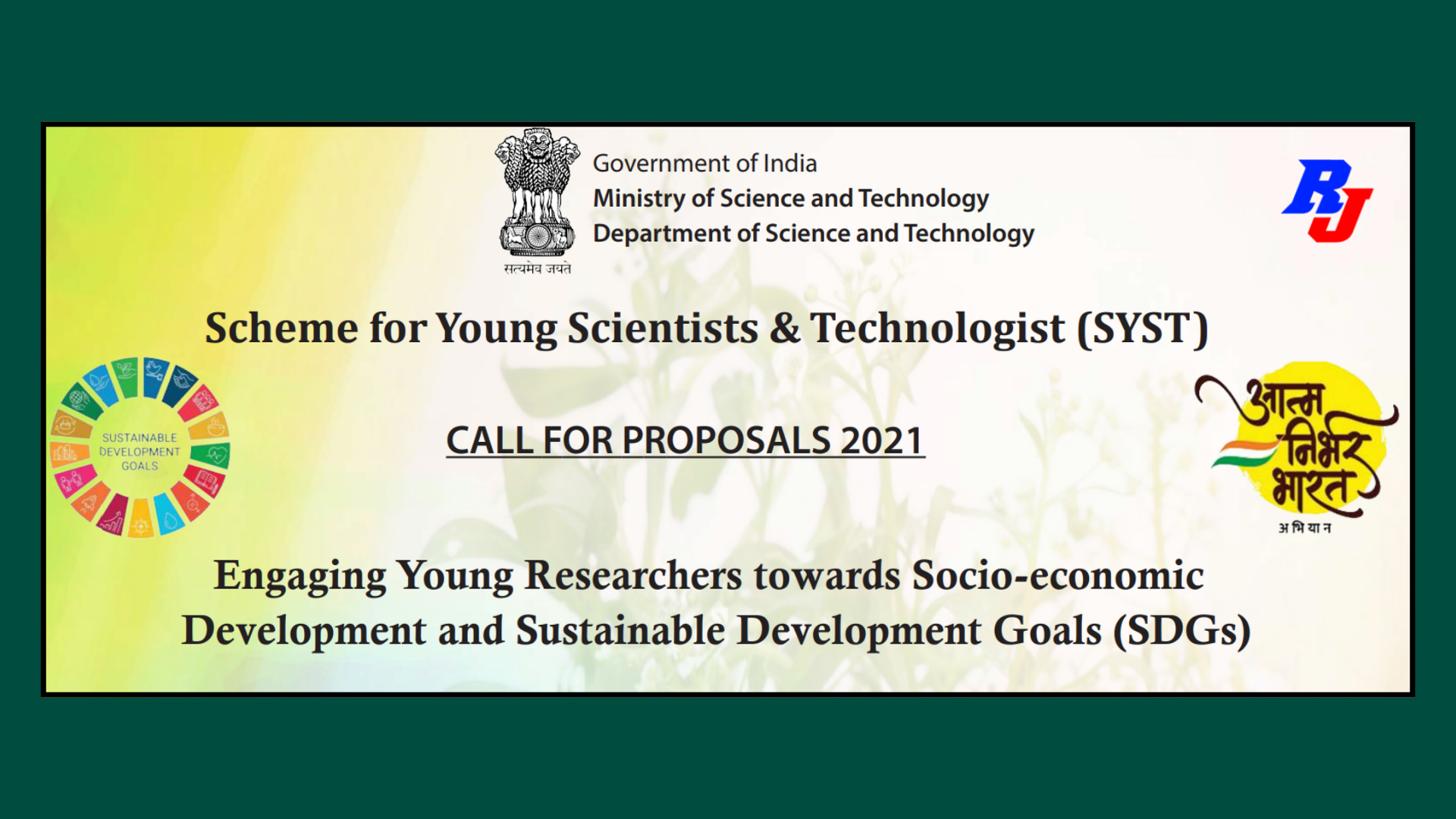 DST Call for Proposals 2021Scheme for Young Scientists & Technologist