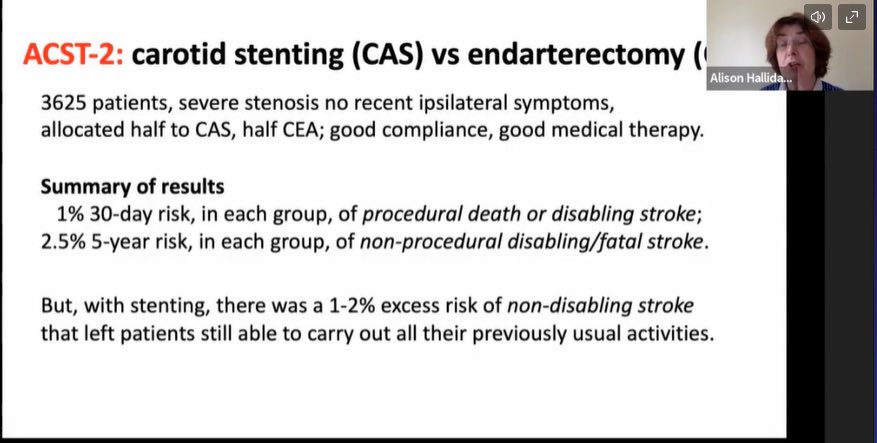 WorldStrokeEd's tweet photo. #WSC2021
#ACST2
No significant differences between carotid #stenting vs #CEA in asymptomatic patients regarding disabling stroke or death
This results should be taken into account when @CREST2_Study & #ECST2 come to light
By @interneurona https://t.co/5enXBIp4FK