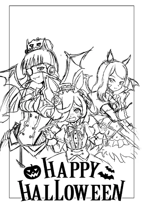 ハロウィン用イラストのラフデザインです。当日までには描き終えるつもりです!#ウマ娘 