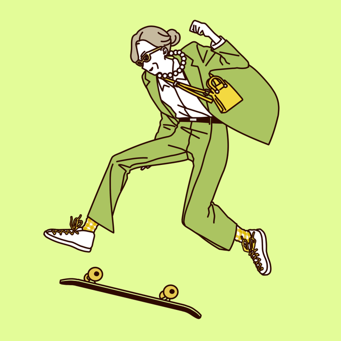 #今年も残りわずかなので今年一番伸びた絵を貼る 
オシャレしたマダム×スケボー🛹 