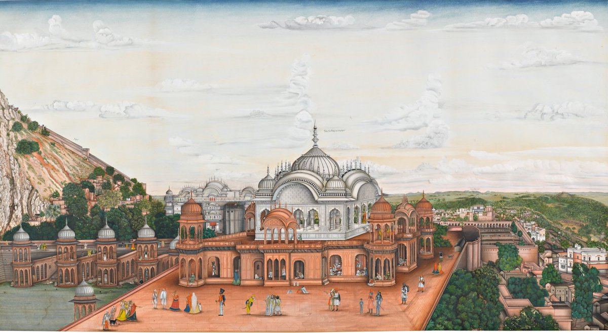 ssharadmohhan's tweet photo. 'A Panoramic view of #Alwar', with the cenotaph of Raja Bakhtawar Singh in the centre.
c1820 CE #CompanyPainting attributed to #ForgottenMasters of Indian art #GhulamAliKhan of #Delhi from the Carlton Rochell collection sold by @Sothebys yesterday fetched £ 200,000. https://t.co/LYgJfly3c2