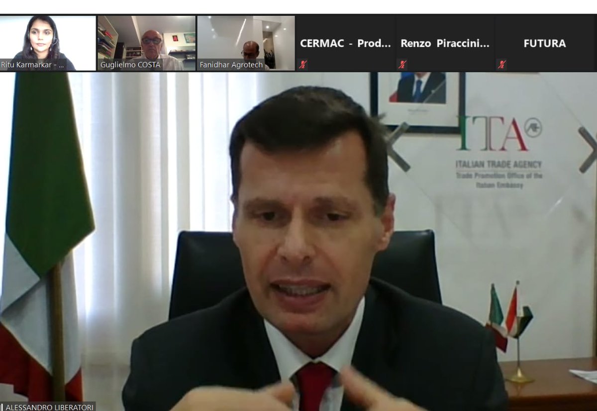 ITANewDelhi's tweet photo. Successfully concluded the first 7 training webinars on🚜agricultural mechanisation & 🌿cultivation techniques for @Fanidharmega Food Park. Several 🇮🇹cos attending & presenting their technology and products to 🇮🇳Indian firms #madeinitaly #cermac @ITAtradeagency @ITA_Mumbai https://t.co/gzKbtAD3Vo