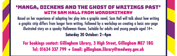 Medwaylibraries's tweet photo. Still time to book - Ghosts👻🎃 Ghouls👻🎃 Howls👻🎃 and Haunts👻🎃 - create your own Graphic story this witching weekend👉
When?  👉Saturday, 20 October
Where? 👉Gillingham Library
Phone 01634 337799 to book your place https://t.co/UVgMZkpsqu