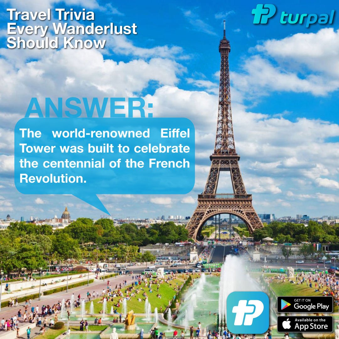 turpaltech's tweet photo. Travel Trivia Every Wanderlust Should Know!
↳ What was the #EiffelTower built for?

Swipe left 👈 to find out!

#FrenchRevolution #TravelTrivia #travel #trivia #wanderlust

Learn more about turpal at https://t.co/OcieMgi5ED!
#DMC #travelagency #Travelstartup #travelsolution https://t.co/Vepi1bU8B1