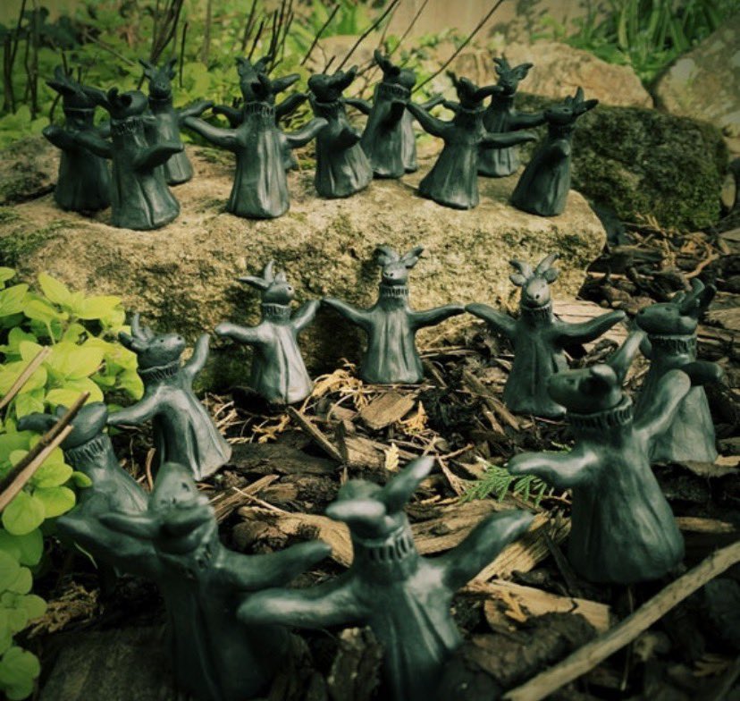 hum_from's tweet image. My handmade dancing goats are now back in stock! Inspired by the old woodcut images 🖤🐃🖤 #dancinggoat #blackphillip #goat #handmade #ceramic #stoneware