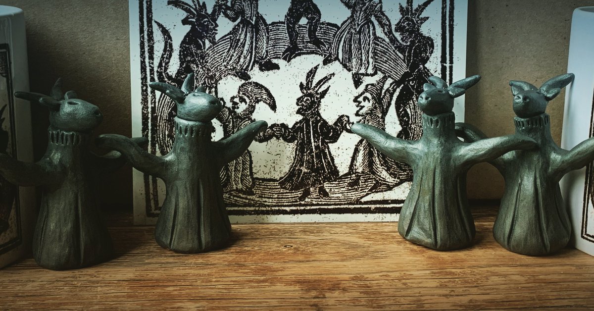 hum_from's tweet image. My handmade dancing goats are now back in stock! Inspired by the old woodcut images 🖤🐃🖤 #dancinggoat #blackphillip #goat #handmade #ceramic #stoneware