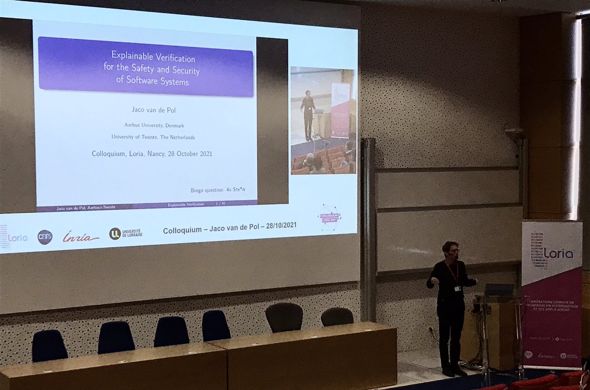 labo_Loria's tweet photo. 🛡️"Explainable Verification of #Safety and #Security of #Software Systems" C'est l'exposé de Jaco van de Pol, prof. à @AarhusUni, aujourd'hui au #ColloquiumLoria !
@Univ_Lorraine @INS2I_CNRS @CNRS_Centre_Est @Inria_Nancy @etienne_andre https://t.co/cokooGATgC