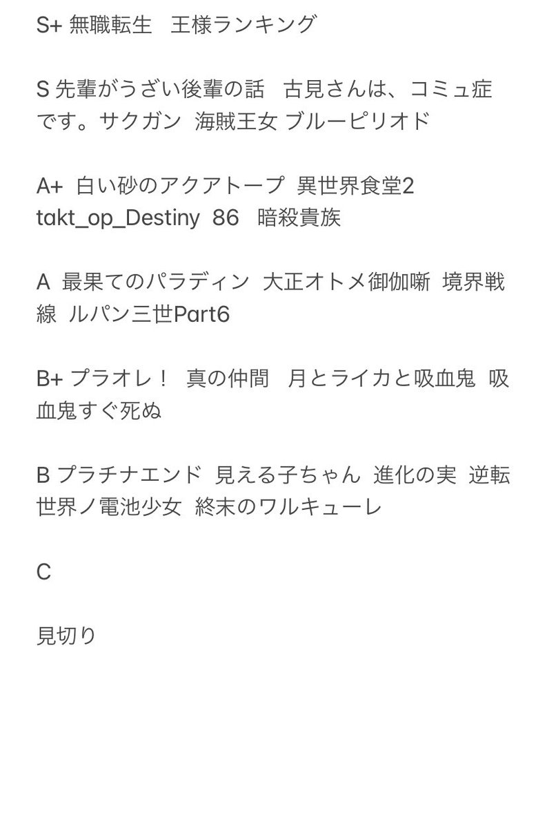 yato0153's tweet photo. 今期一通り見たのでここまでの評価 https://t.co/QUaNUPXZkT
