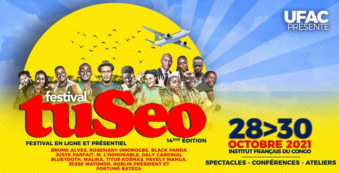 UeCongoBrazza's tweet photo. En ces temps de morosité économique et sanitaire qu'il est bon de rire à s'en décoller les côtes ! A l'#IFC ce soir, la 14è éd. du festival #TuSeo, avec #JusteParfait #Bluetooth #FortunéBateza et tous les autres nous embarque pour 2 jours de voyage humoristique... https://t.co/WLfNgj86Nu