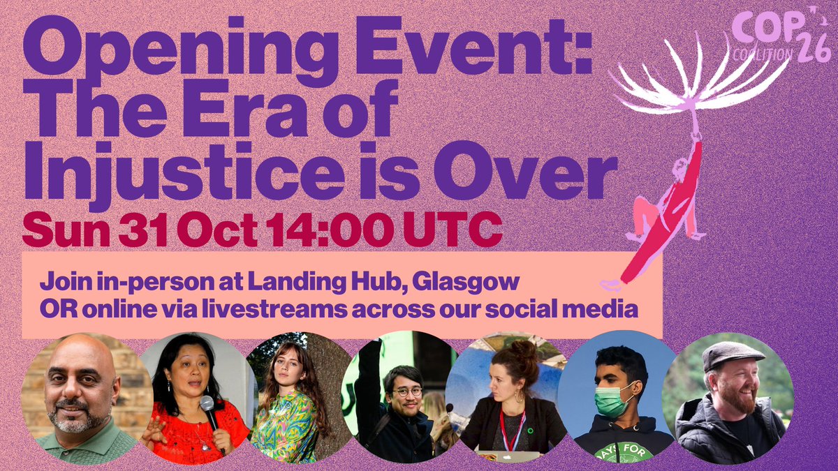COP26 is the most exclusionary in history, with thousands blocked from making their voices heard. 

As world leaders arrive in Glasgow and the climate negotiation process begins, join the #climatejustice movement for our opening event ✊🌱

More info: cop26coalition.org/peoples-summit…