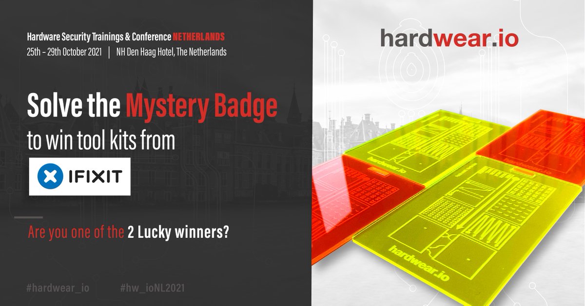 hardwear_io's tweet photo. 🍲Munching at Lunch! 🧩Here is a puzzle badge right around your neck to solve
🧠Spark your grey cells & 🔥burn your calories on solving this badge & win an amazing Tool Kits from @iFixit
#hw_ioNL2021 #hardwaresecurity #righttofix https://t.co/kvXvMz2lxE