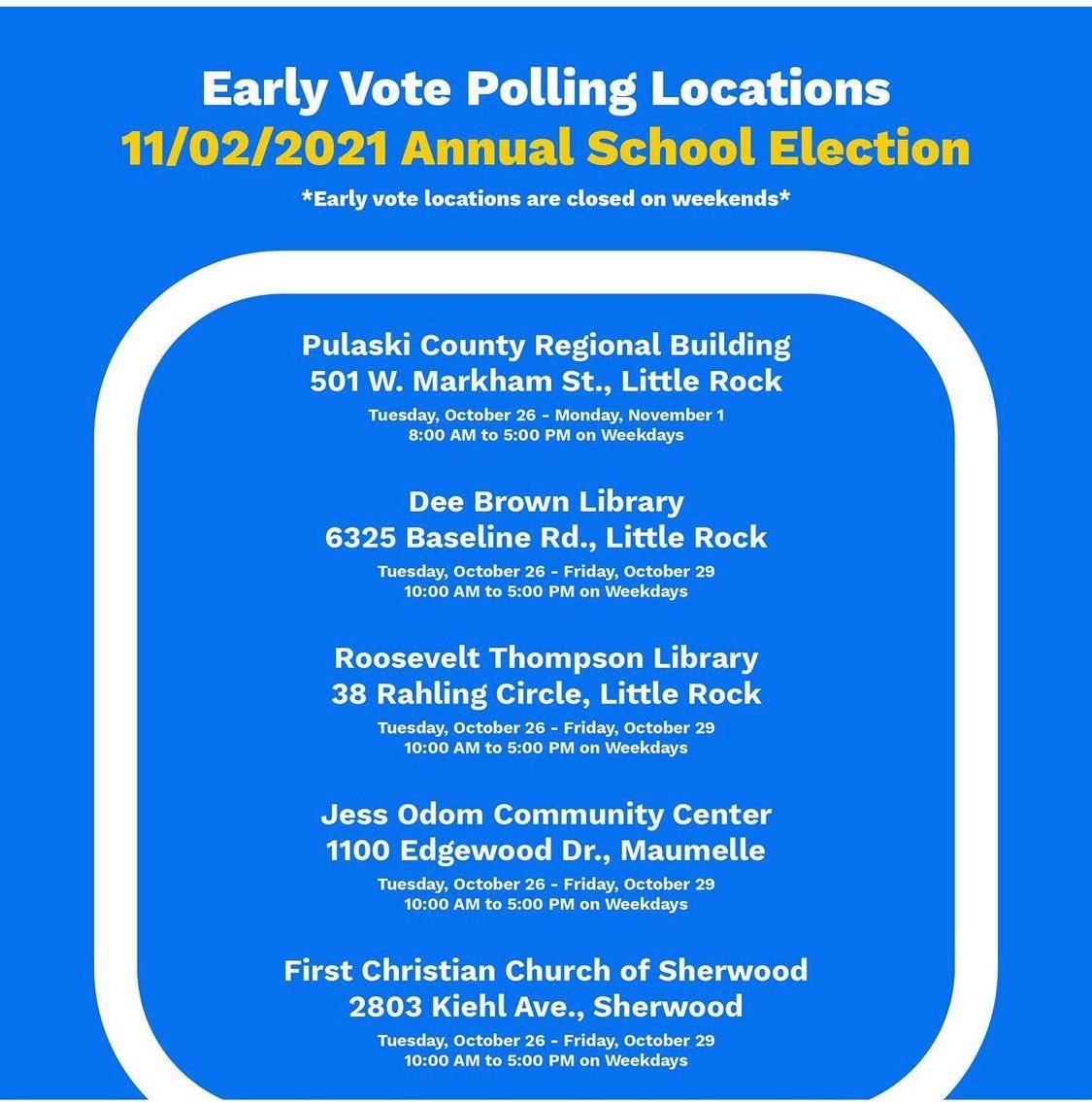 It’s a great day to cast your early vote FOR the LRSD Millage!  Early voting is quick and easy!  GO VOTE FOR the LRSD Millage today!! #LRSDPowerofUs #OneLRSD