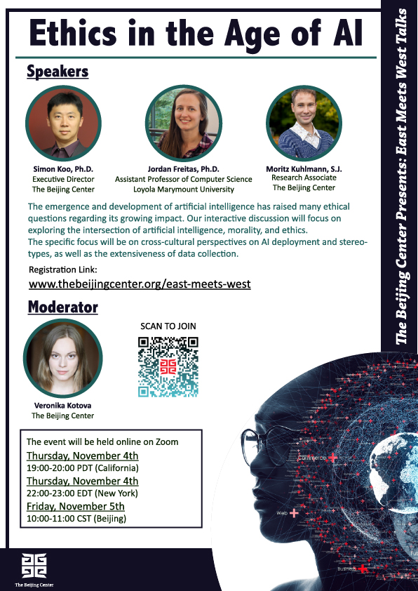 Have you ever wondered about ethics in the age of AI? What is the intersection of artificial intelligence, morality, and ethics? Join us for our upcoming East Meets West Talks virtual event on Nov. 4th: 
thebeijingcenter.org/east-meets-west