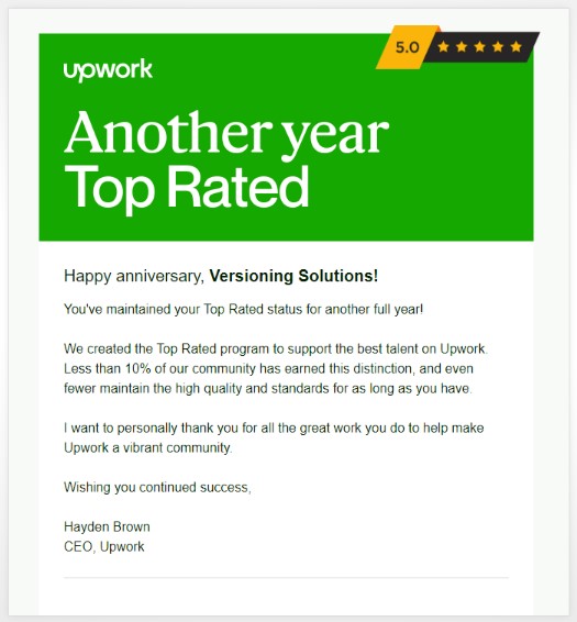VerSolutions's tweet image. Greetings !!!
Its a proud moment for us as our @VerSolutions  has another year top rated in @Upwork . We would like to thank all our clients for their continued support in the past years and trusting to work with us. #VersioningSolutions #website #laravel #Codeigniter  #OpenCart