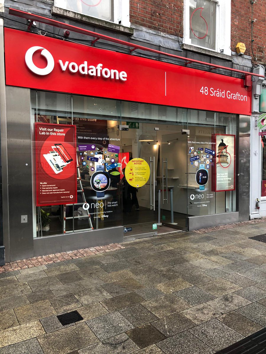 Signsireland's tweet photo. An upgrade of Vodafone's Grafton Street Exterior Signage #retail #signage #facsiasignage #signs #refurb #design #vodafone https://t.co/GtqaiP5Paw