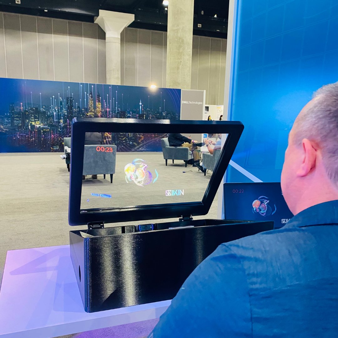 It’s day 3 at Mobile World Congress in Los Angeles and IKIN is Introducing the new IKIN ARC! Featuring a new portable size at 21.5”, with enhanced color, clarity &amp; sharpness! Plus, dynamic new demonstrations! 
#mwcla21 #mwc #futuretech #3dvisualtechnology #hologram #IKIN