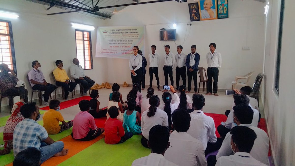 BapuBhawan's tweet photo. As part of Vigilance Awareness Week, the team from NIN along with Dr. Arun Gurav, CVO, NIN visited NIN's tribal unit at Gohe, Ambegaon. They interacted with the students there and conducted an awareness session for them. @moayush
#selfreliancewithintegrity #VigilanceAwarenessWeek https://t.co/ip8GzkHtam