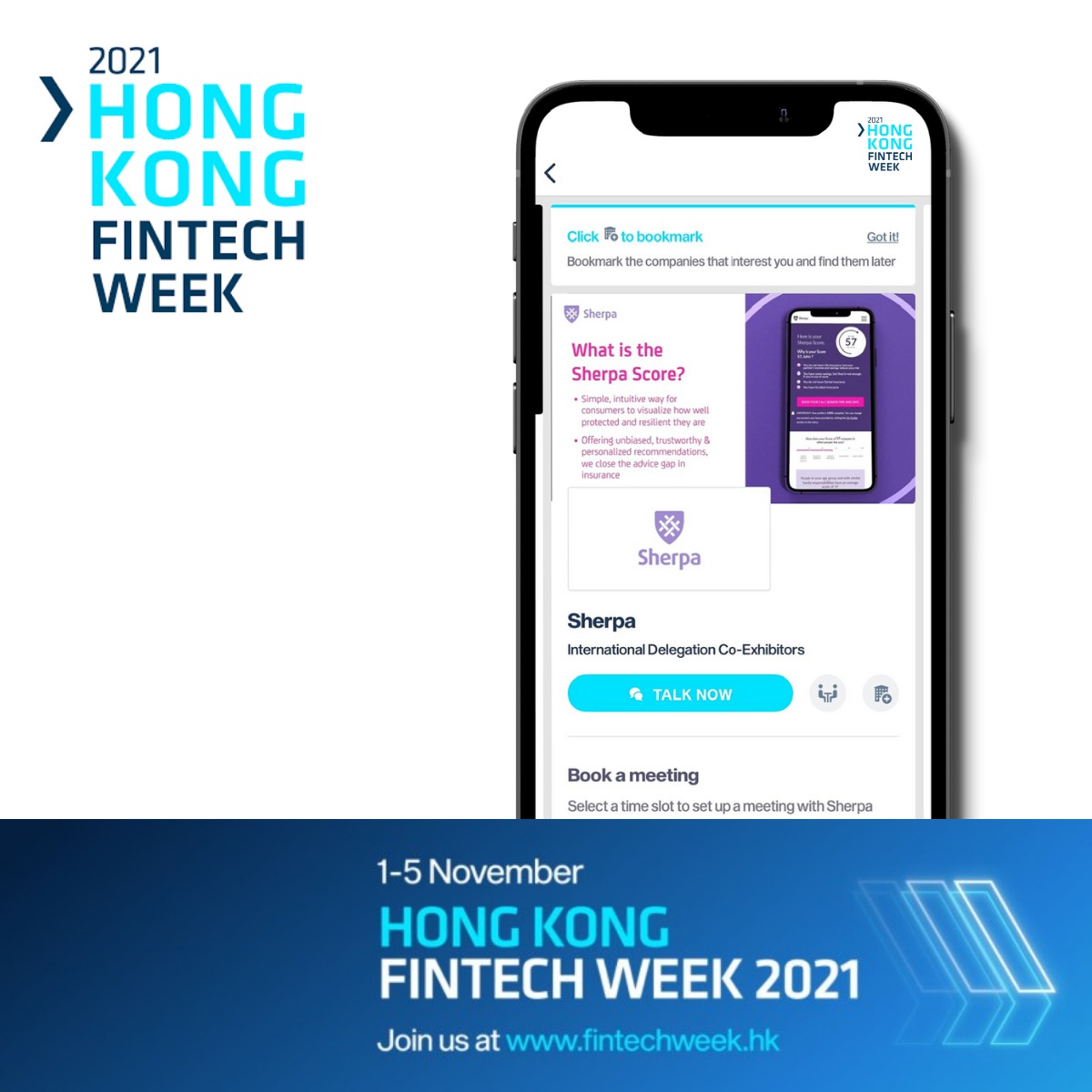We're looking forward to attending #HongKongFinTechWeek next week!

Stop by our Virtual Booth + book a meeting with our team to learn how the Sherpa Score can support your customers.
Search for Sherpa in the International Delegation section. See you there!
#fintech #insurtech
