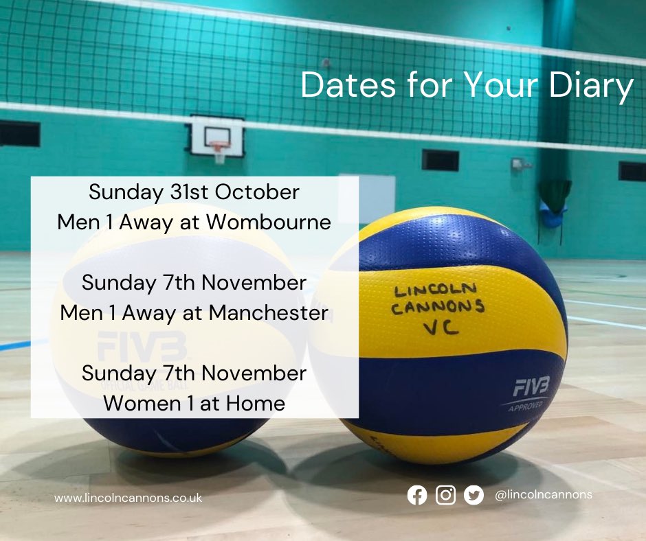 Dates for you diary! Our next 3 National Volleyball League games are our Men in Dudley and Manchester and our Women at home. Make sure you’re following our Facebook and Instagram for more updates🏐 #comeoncannons