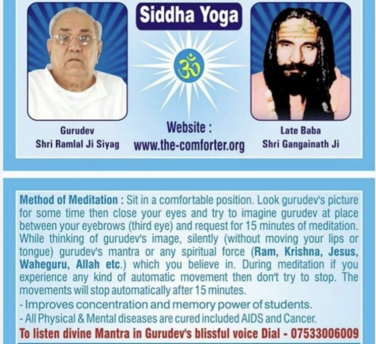 avskjaideep's tweet photo. @Iceman_Hof Sir, Correct way of Yoga by GSSY 🧘🏻‍ which awake the kundalini &amp; best Yoga as per need of mind &amp; body ..
#GuruSiyag_SiddhaYoga https://t.co/oofcyOIIsC
